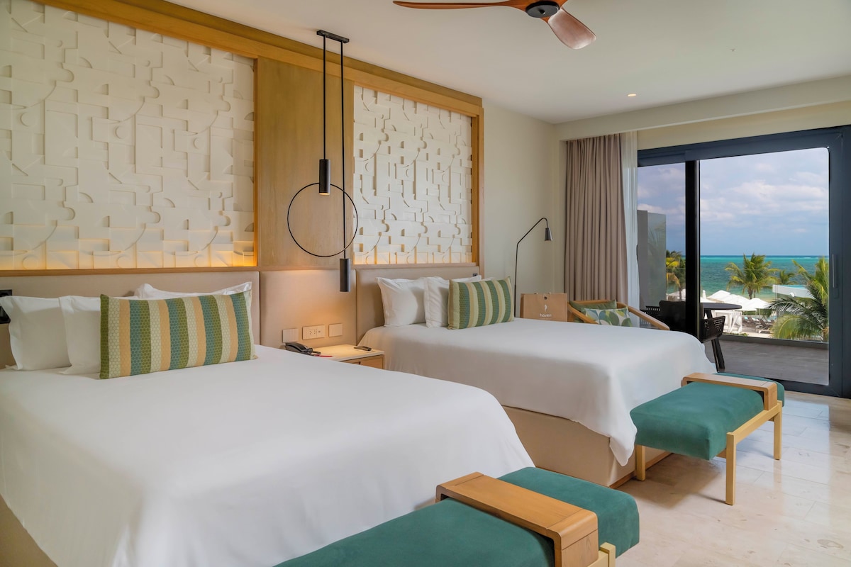 Serenity Club Partial Ocean View 2 Queen Beds Junior Suite | Premium bedding, pillowtop beds, minibar (free items), in-room safe