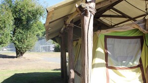 Tent, Park View | Terrace/patio - Wonky Stables Holiday Park (Forrest)