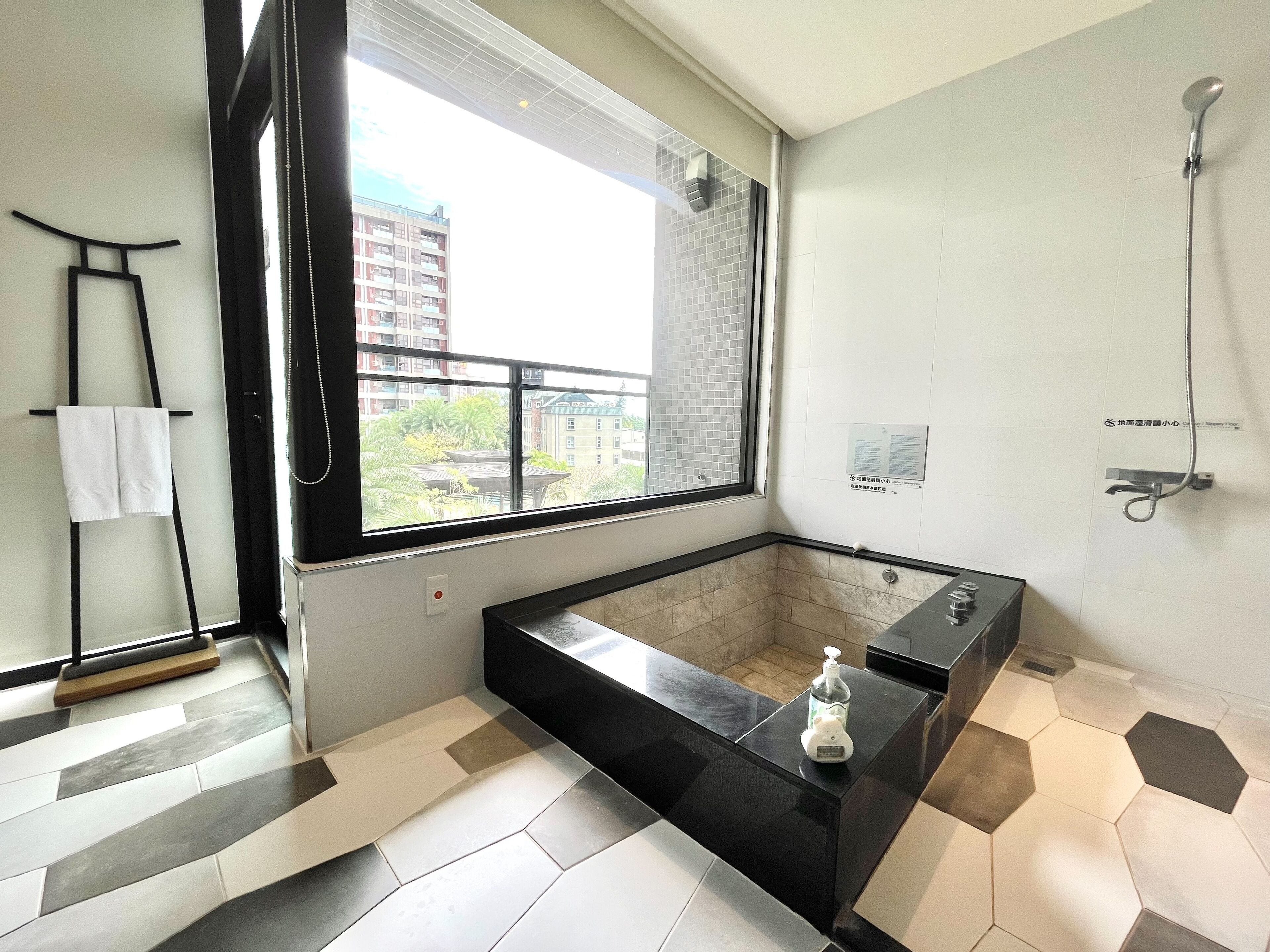 standard double room | bathroom | separate bathtub and shower, spring water bathtub, hair dryer, slippers