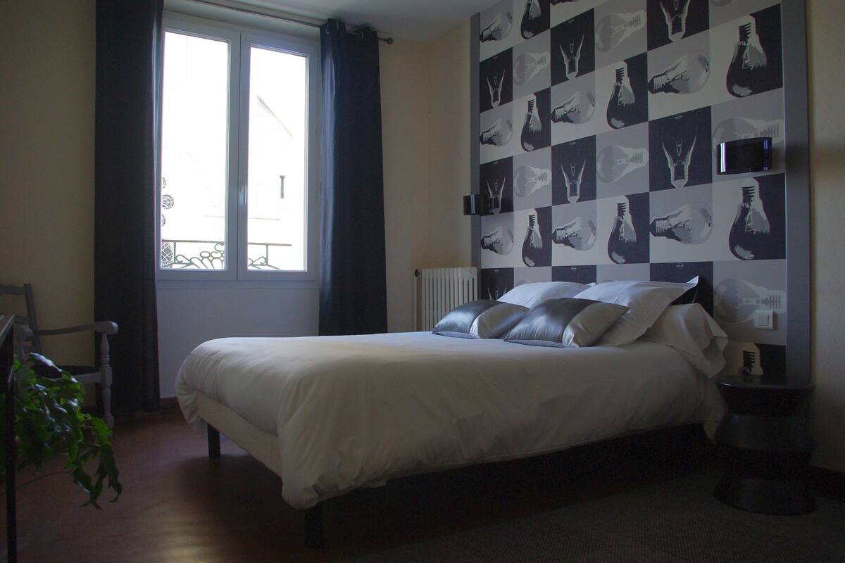 double room shared bathroom | individually decorated, individually furnished, desk, blackout curtains