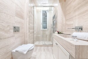 Ducha, secador de pelo, bidé y toallas
