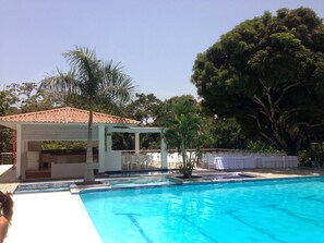 Outdoor pool, pool loungers