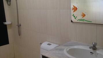 Shower, free toiletries, towels