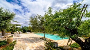 Outdoor pool, pool loungers