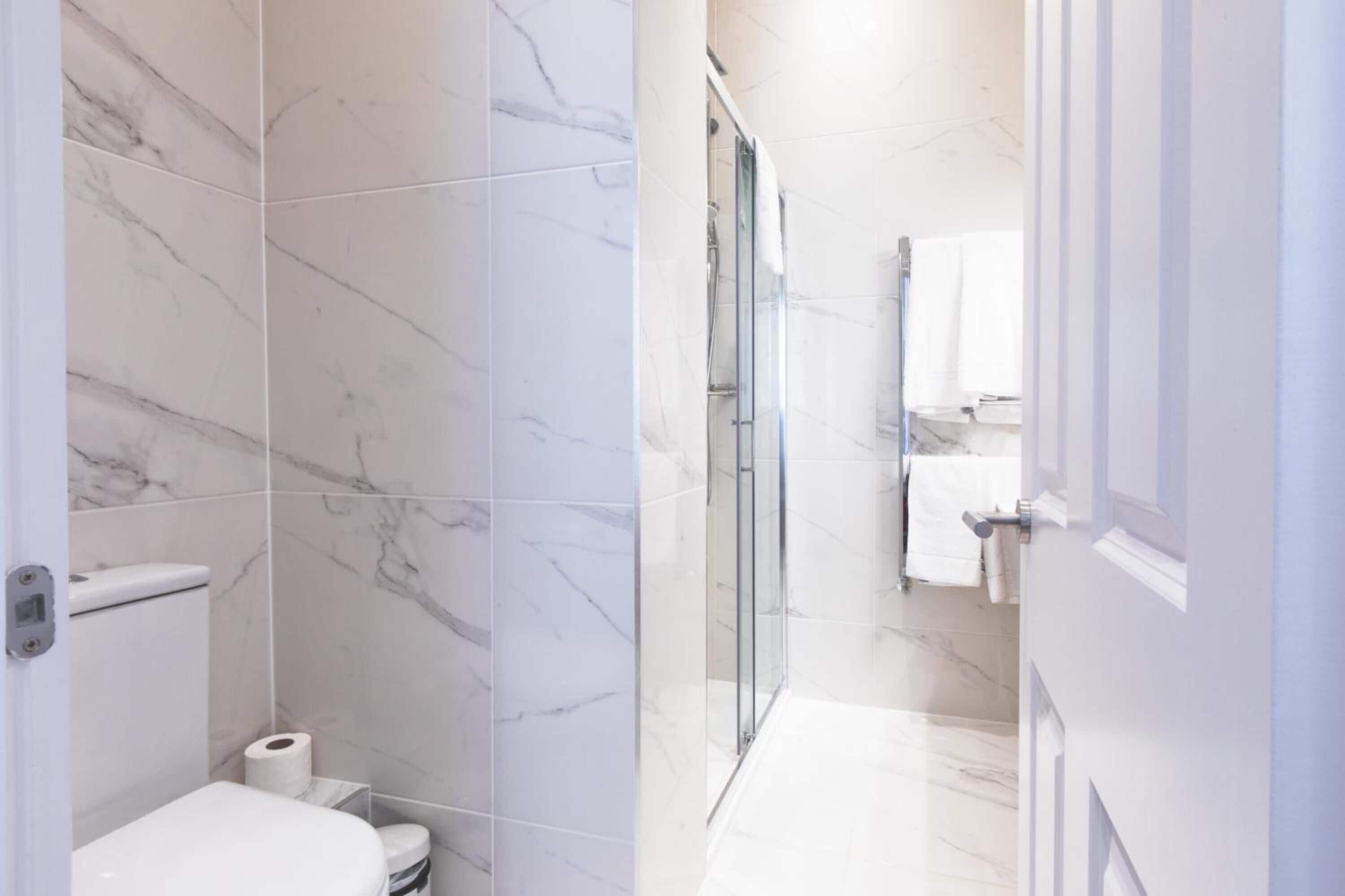 shower, free toiletries, hair dryer, towels