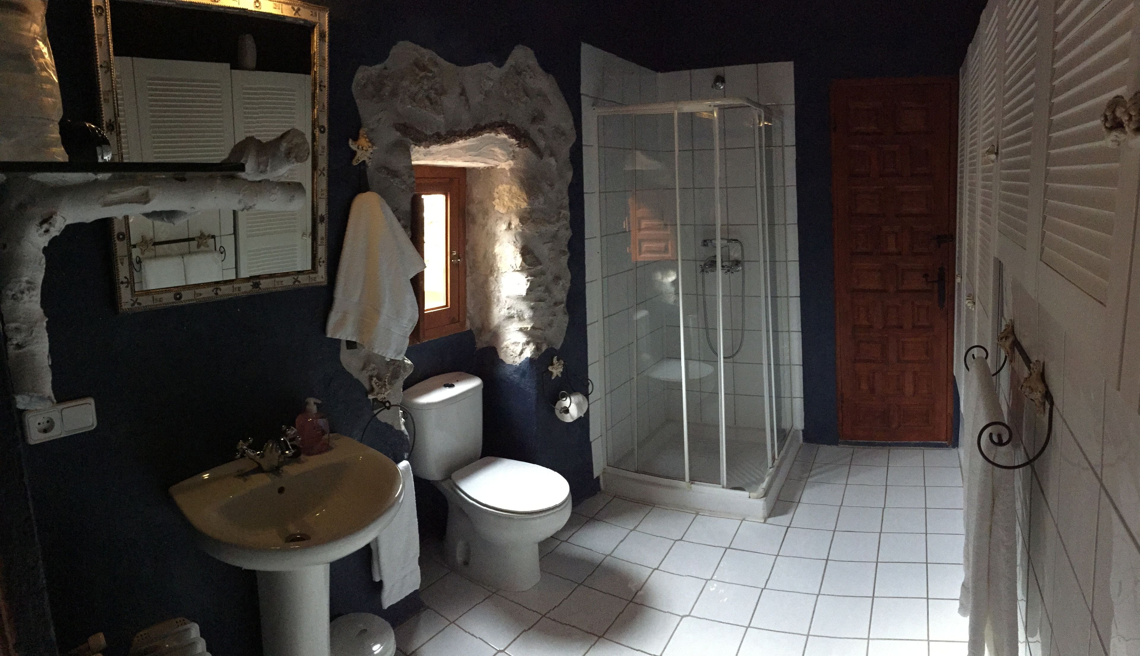Une salle de bain avec un lavabo, des toilettes et une douche.