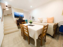 2 bedrooms, down comforters, pillowtop beds, desk