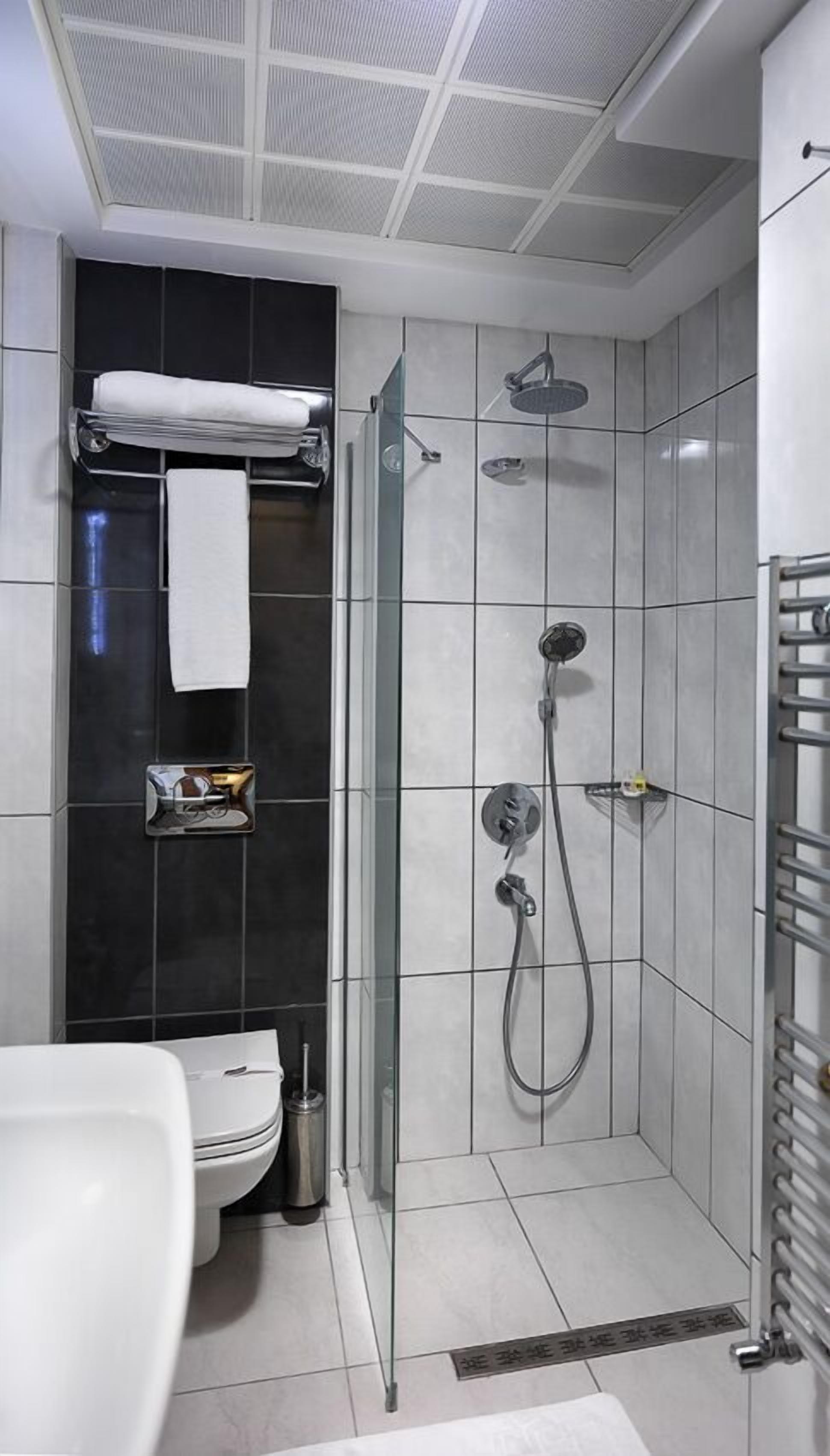 shower, free toiletries, hair dryer, slippers