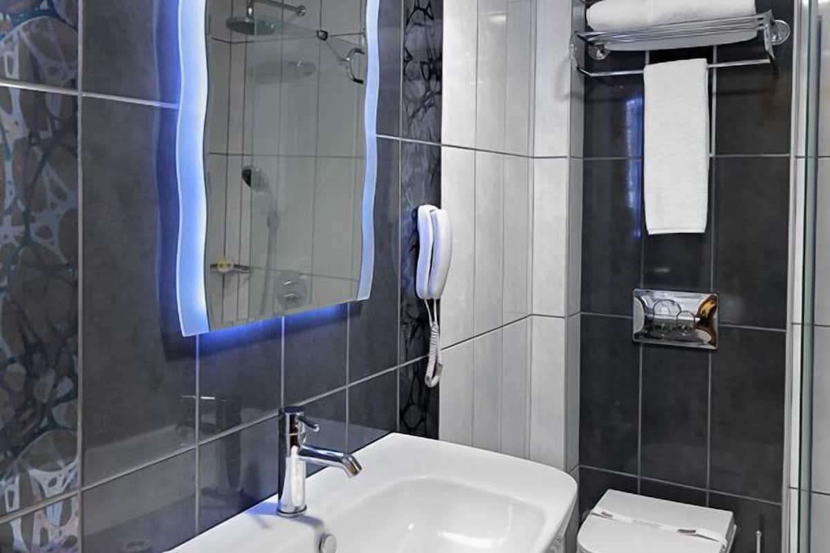 shower, free toiletries, hair dryer, slippers