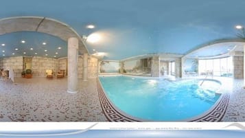 Indoor pool, open 7:00 AM to 10:00 PM, sun loungers