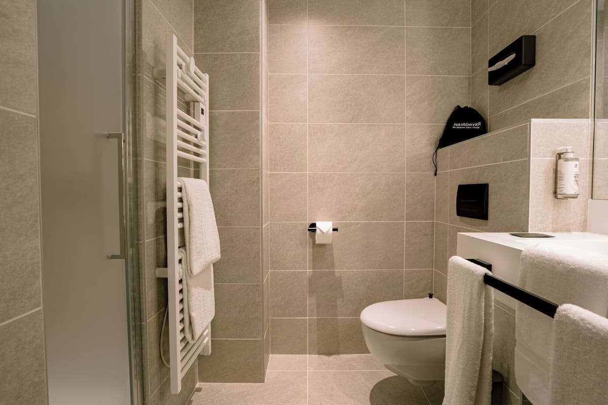 shower, rainfall showerhead, free toiletries, hair dryer