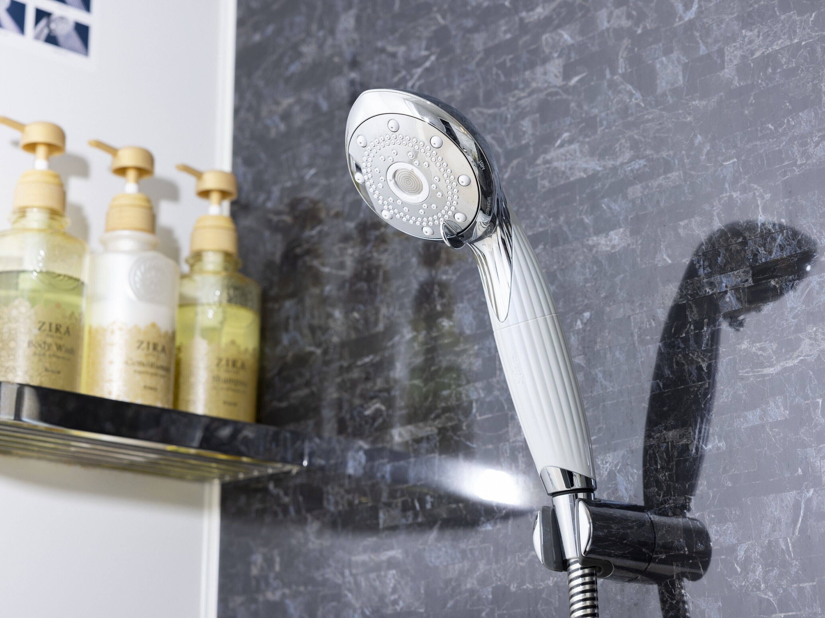 combined shower/bathtub, free toiletries, hair dryer, bathrobes