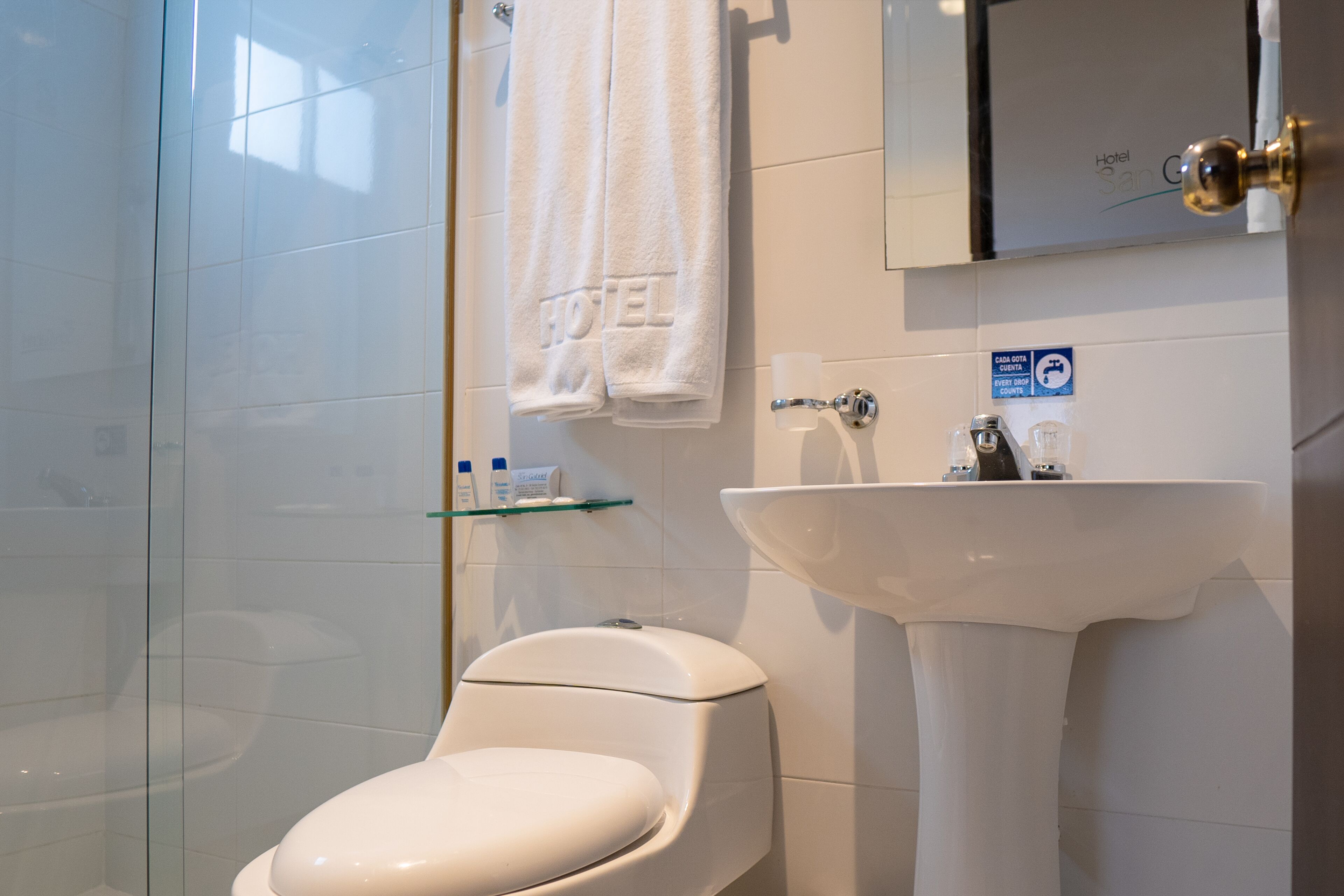 shower, free toiletries, hair dryer, towels