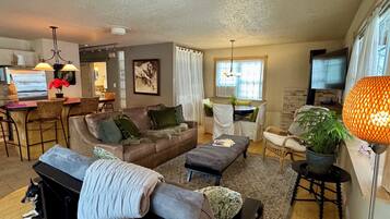 TV, fireplace, DVD player, books