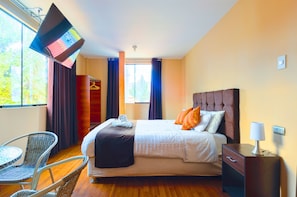1 bedroom, hypo-allergenic bedding, down duvets, blackout curtains