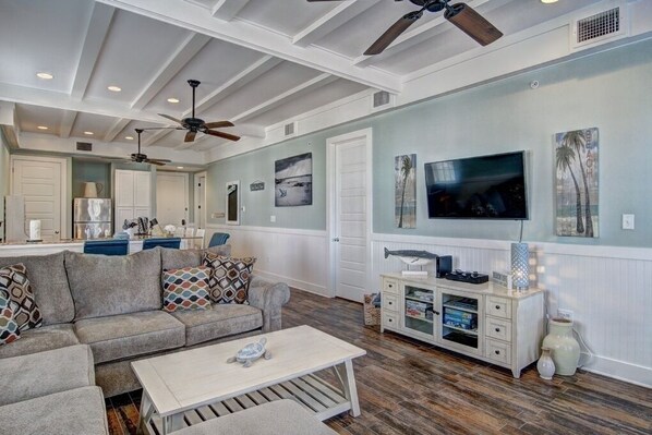 Smart TV, DVD player, books, video library