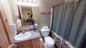 Ensemble douche/baignoire, sèche-cheveux, serviettes fournies