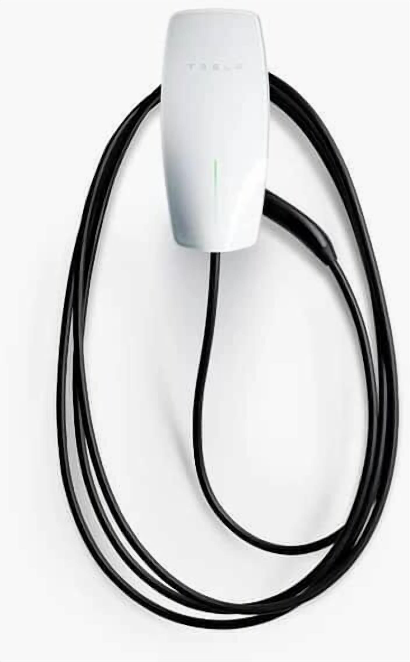 A white device with a black cable.