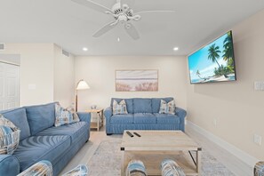 TV, DVD player, stereo