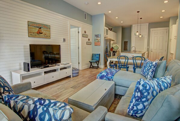 Smart TV, DVD player, books, video library