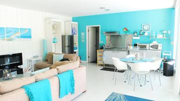 TV, DVD player, books, video library