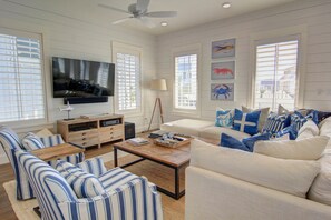 Smart TV, DVD player, books, video library