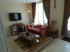 TV, DVD player, books