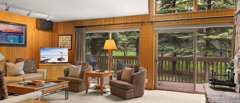 TV, fireplace, DVD player, stereo
