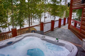 Outdoor spa tub - Magical Black Hills.  Don't Stay in Just Any House.  Stay in a True Log Home! (Lead)