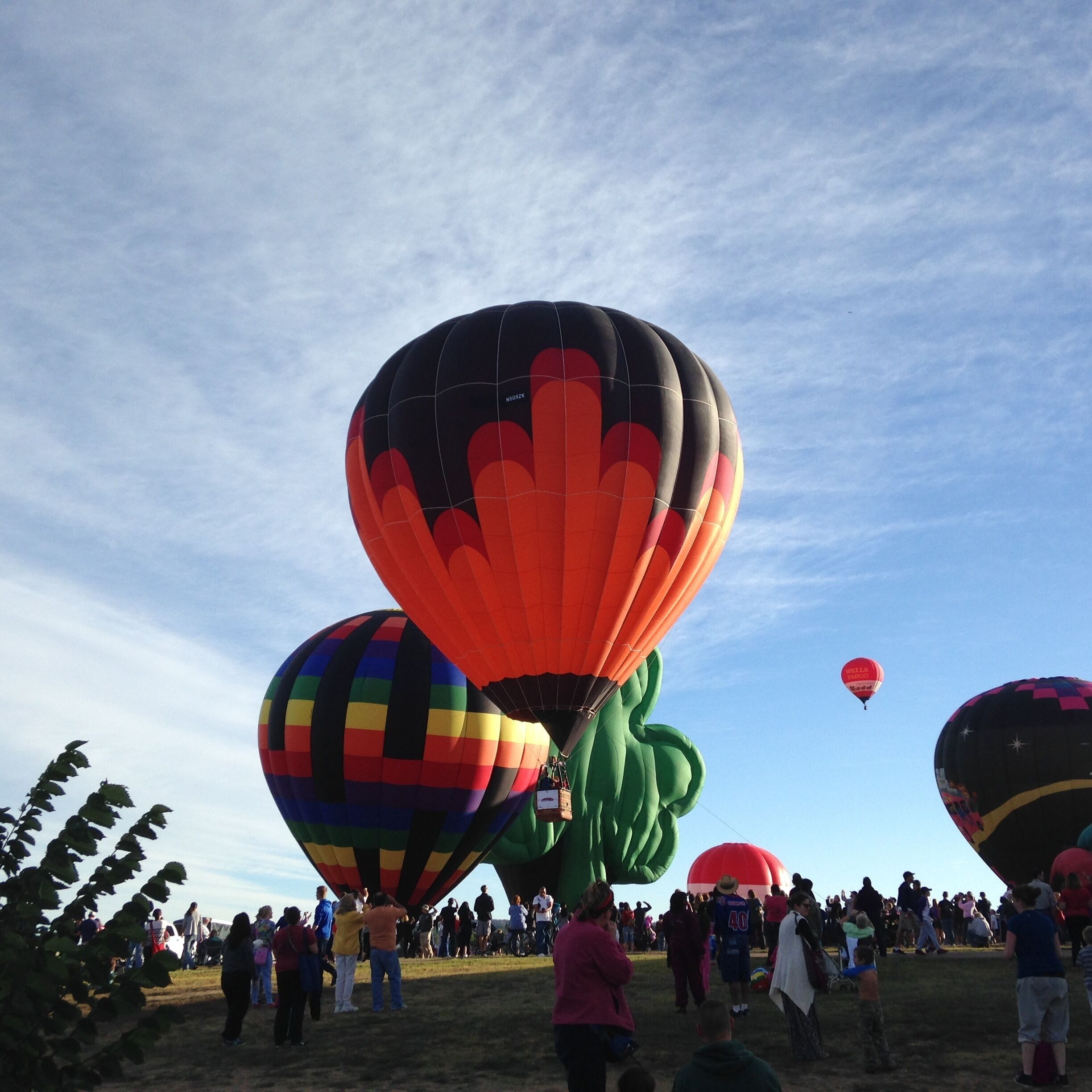 A hot air balloon festival with multiple colorful balloons in the sky.