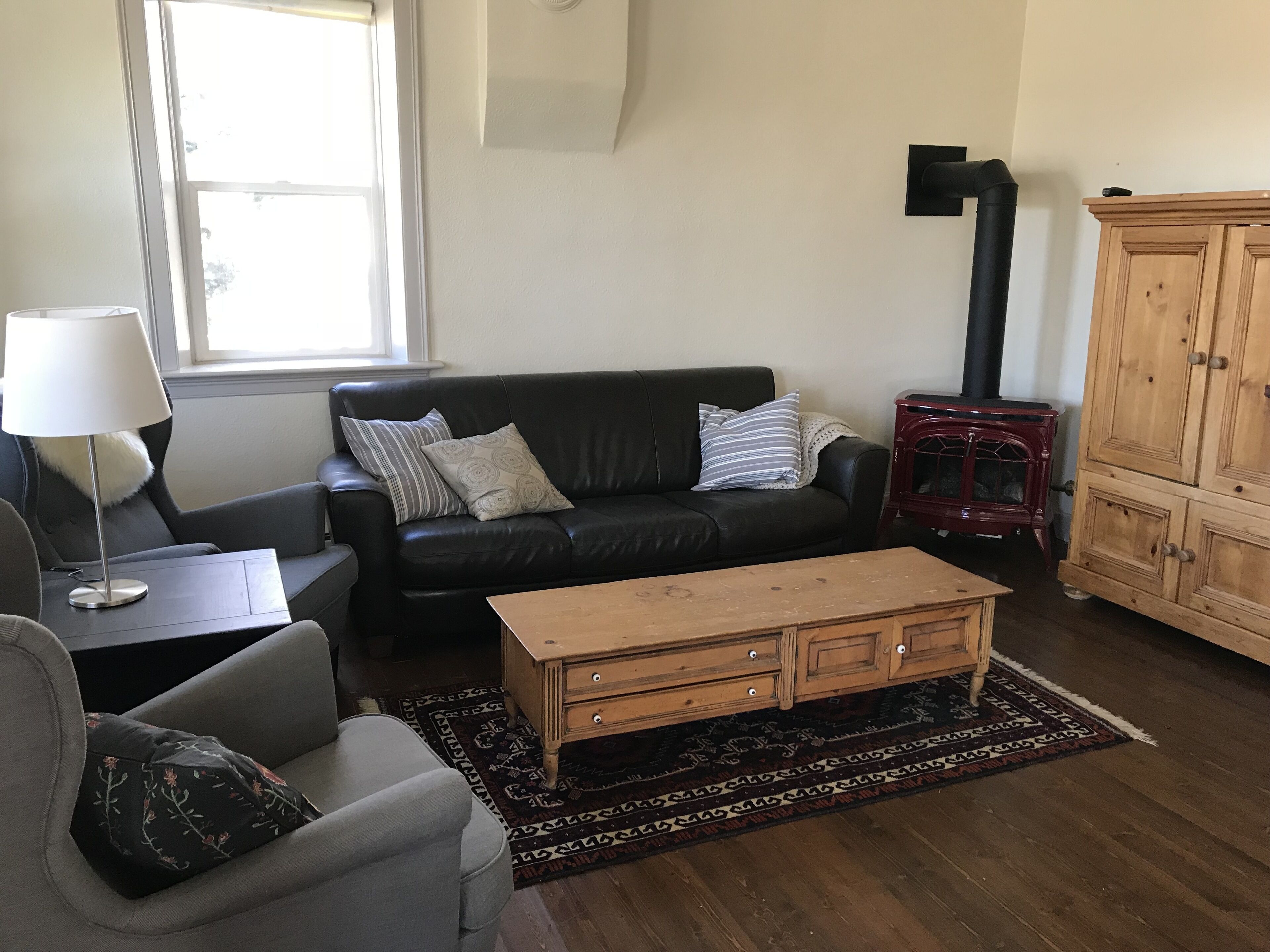 Smart TV, fireplace, DVD player, books