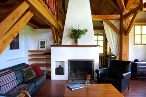 Una televisión, una chimenea