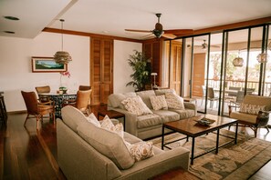 Smart TV, DVD player, books, music library