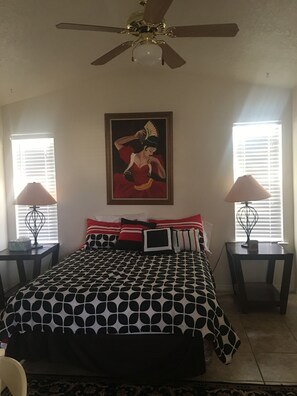 3 bedrooms, desk, iron/ironing board, travel cot