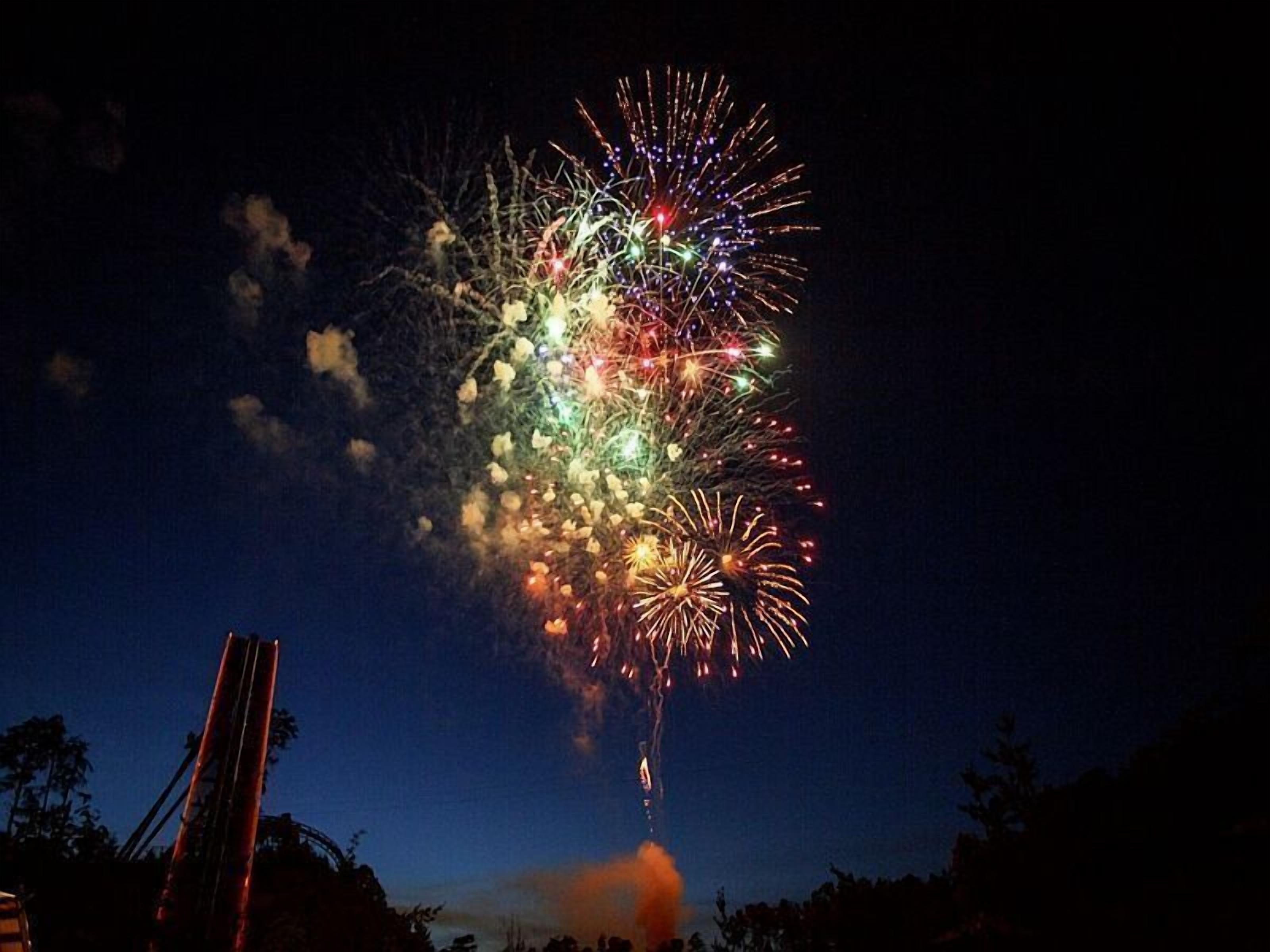 A night sky with fireworks.
