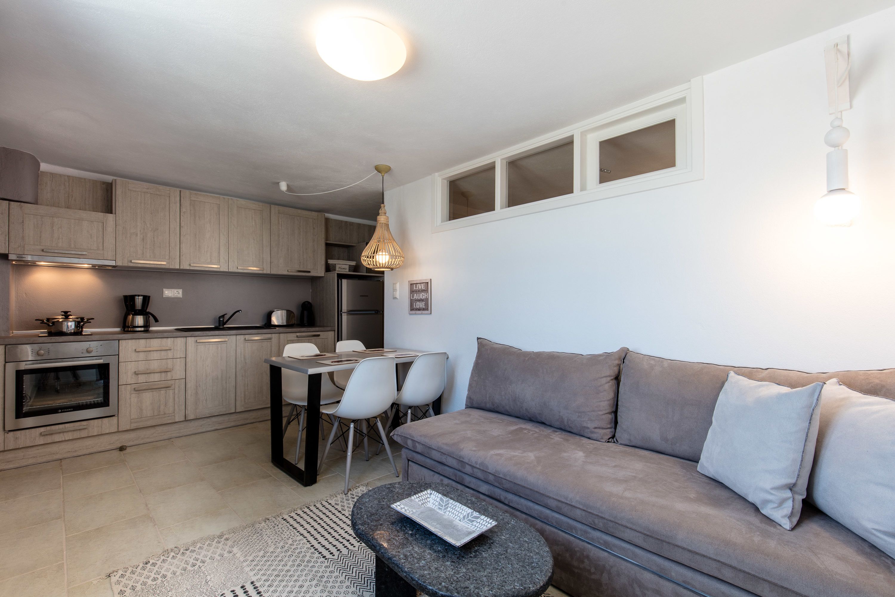 Studio, Sea View (Orkos) | Private kitchen | Full-size fridge, microwave, stovetop, espresso maker