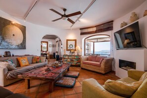 TV, fireplace, video game console, DVD player