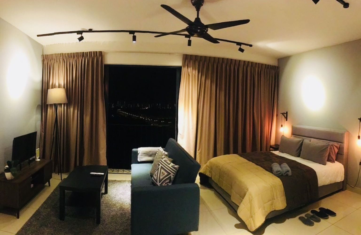 blackout curtains, iron/ironing board, free wifi, bed sheets