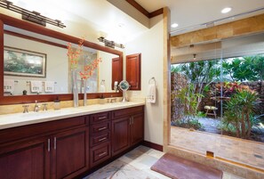 Bathtub, hair dryer, towels, soap