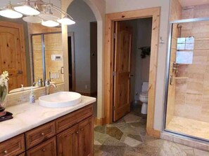 Combined shower/tub, hair dryer