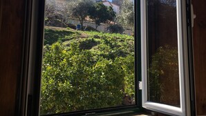 A window with a view of a garden and buildings. - Casa da Vila (Penamacor)