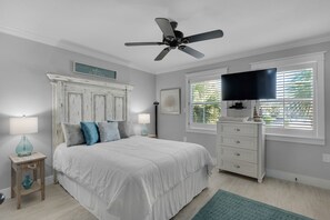 4 bedrooms, memory foam beds, desk, iron/ironing board