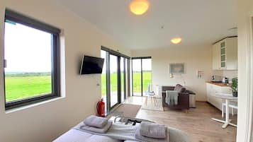 Panoramic Cabin, 1 Queen Bed, Kitchenette, Lake View | Living area | Flat-screen TV