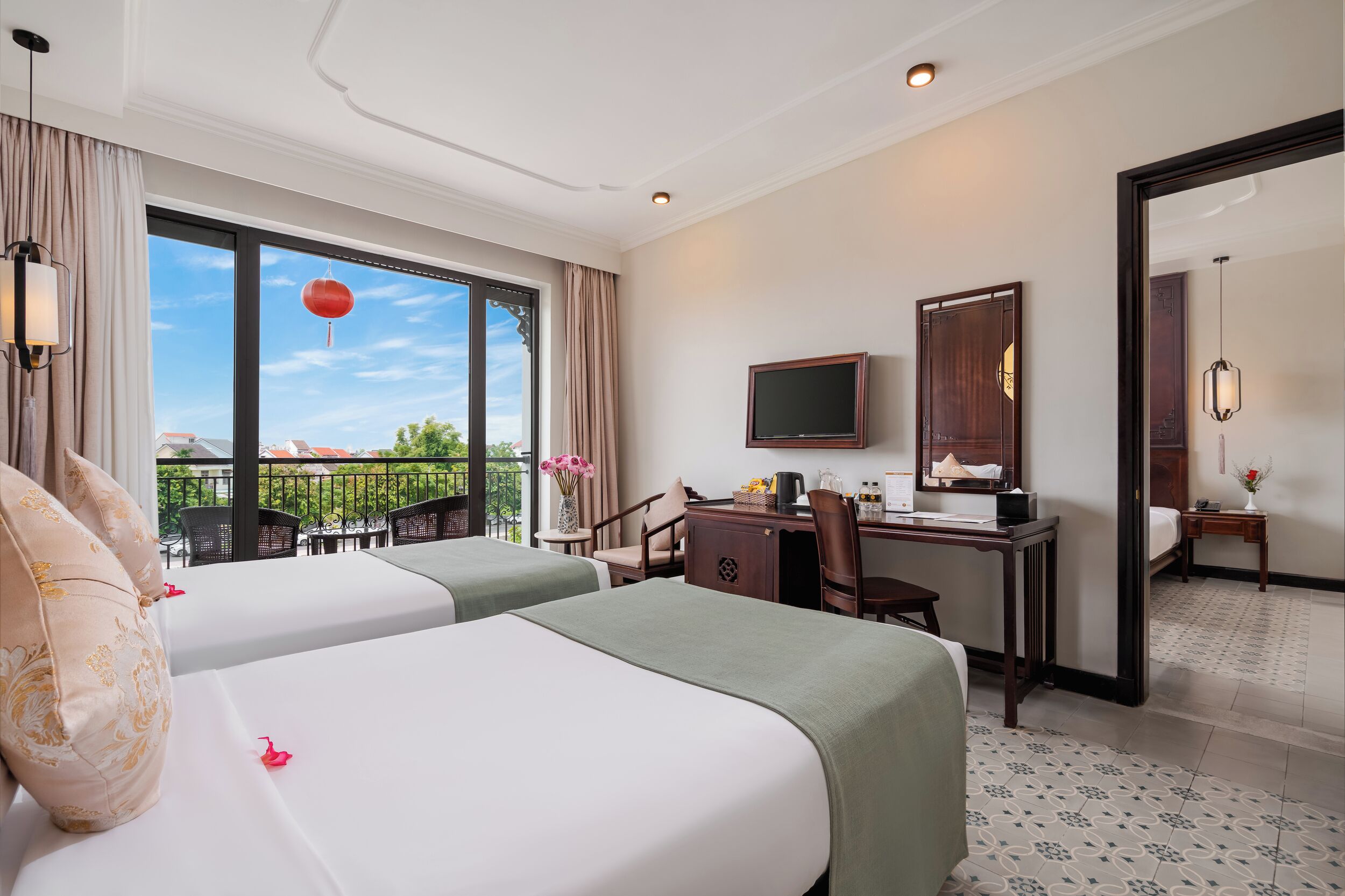 Family Connecting Room, Balcony, River View | Minibar, in-room safe, desk, laptop workspace