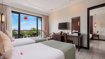 Family Connecting Room, Balcony, River View | Minibar, in-room safe, desk, laptop workspace