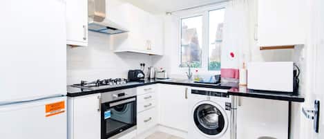 Fridge, microwave, oven, toaster