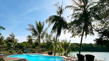 Outdoor pool, sun loungers