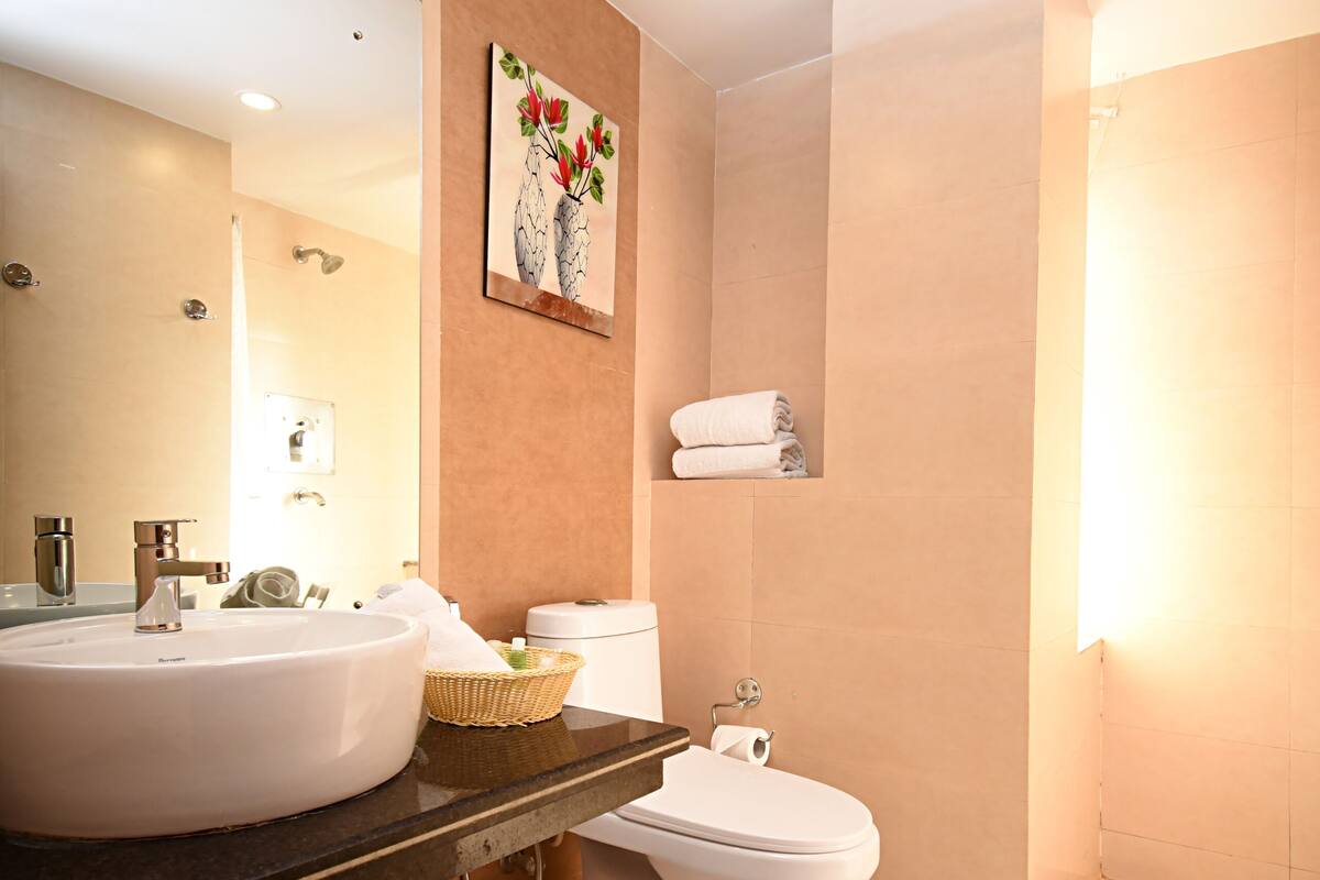 shower, free toiletries, hair dryer, slippers