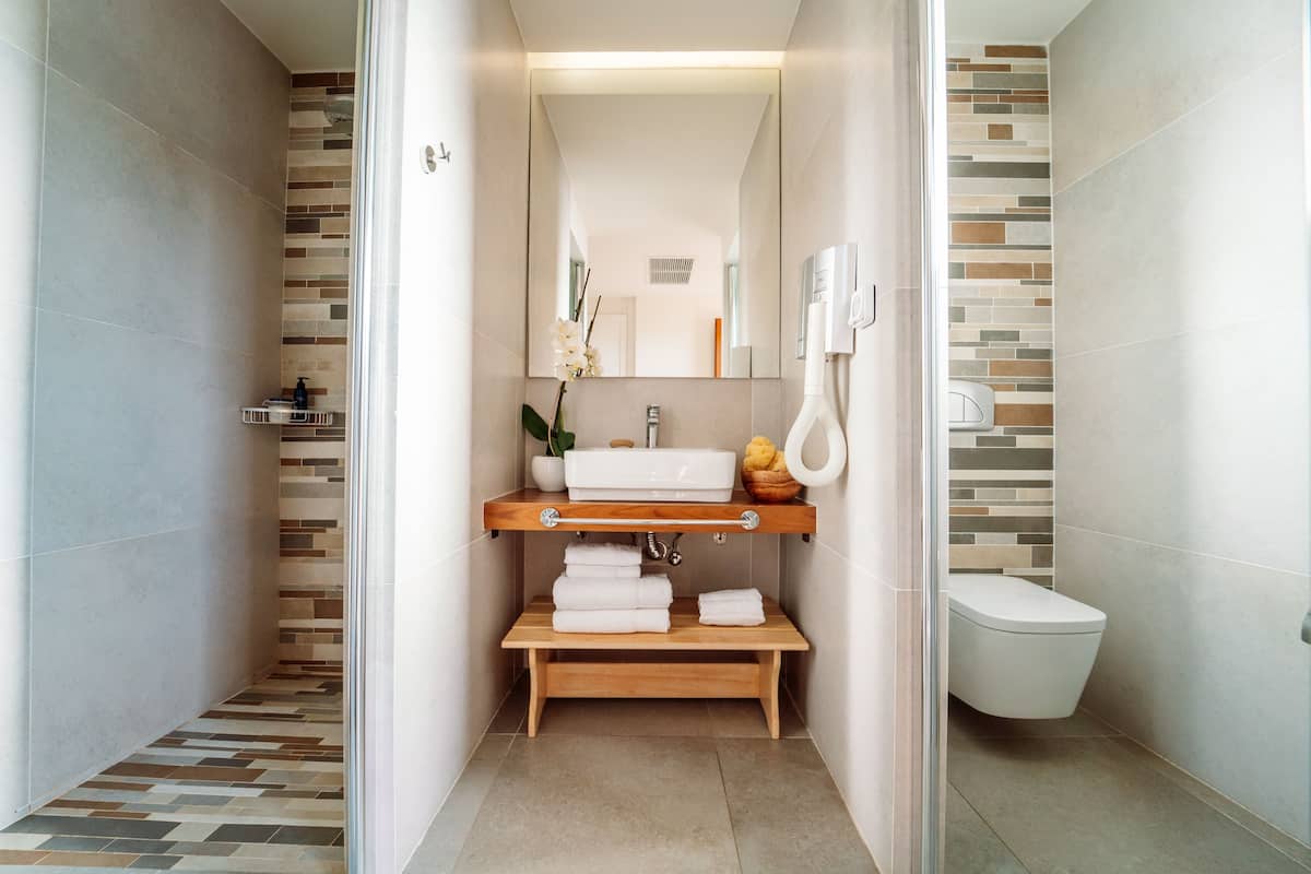 shower, free toiletries, hair dryer, towels