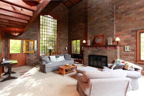 Cabin, 4 Bedrooms, Balcony, River View | Living room | Flat-screen TV, fireplace